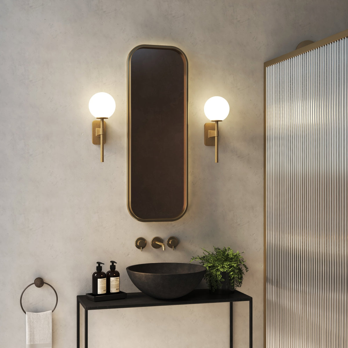 Tacoma IP44 Single Wall Light in Antique Brass