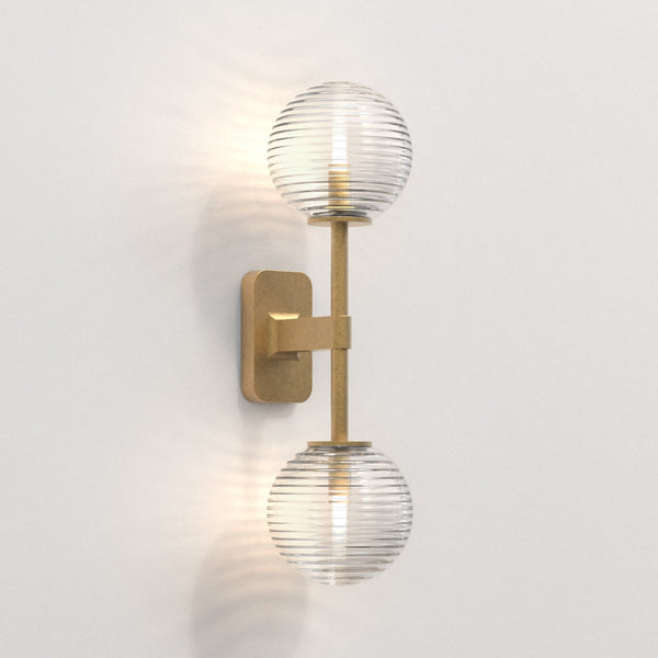 Tacoma IP44 Twin Wall Light in Antique Brass