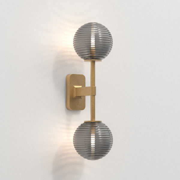 Tacoma IP44 Twin Wall Light in Antique Brass