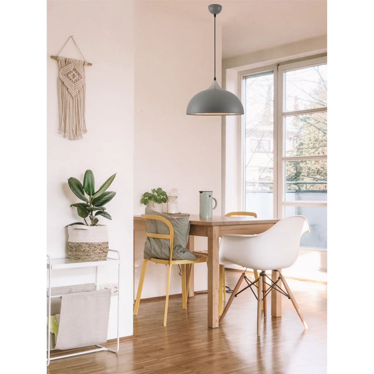 Bampton Dome Pendant in Textured Grey & Satin Nickel