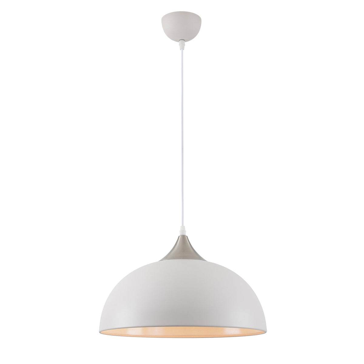 Bampton Dome Pendant in Textured White & Satin Nickel