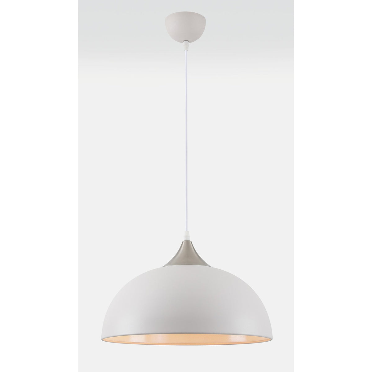 Bampton Dome Pendant in Textured White & Satin Nickel