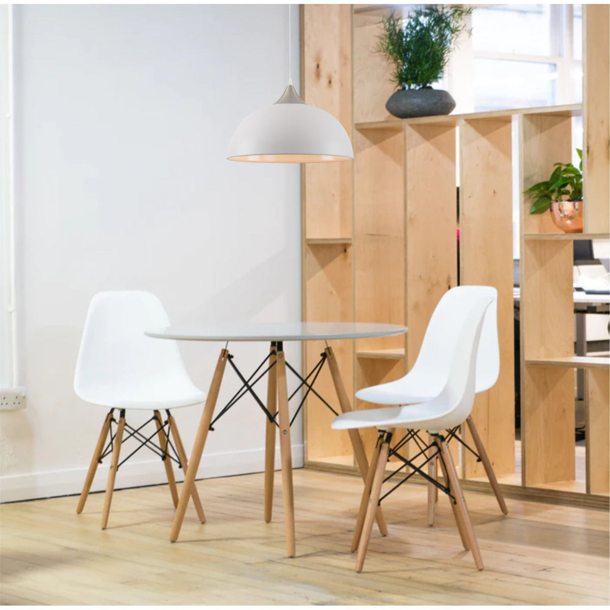 Bampton Dome Pendant in Textured White & Satin Nickel