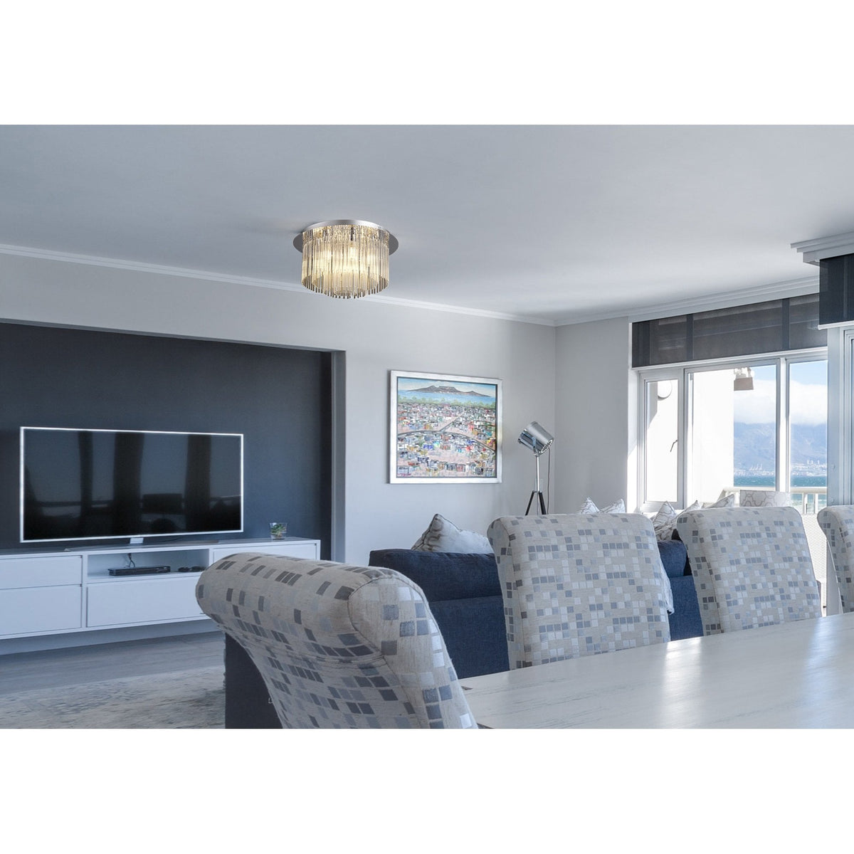 Eggesford IP44 Large Ceiling Light in Polished Chrome & Clear Glass