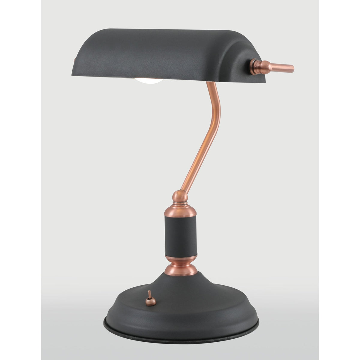 Modbury Bankers Table Lamp Toggle Switched in Textured Graphite & Copper