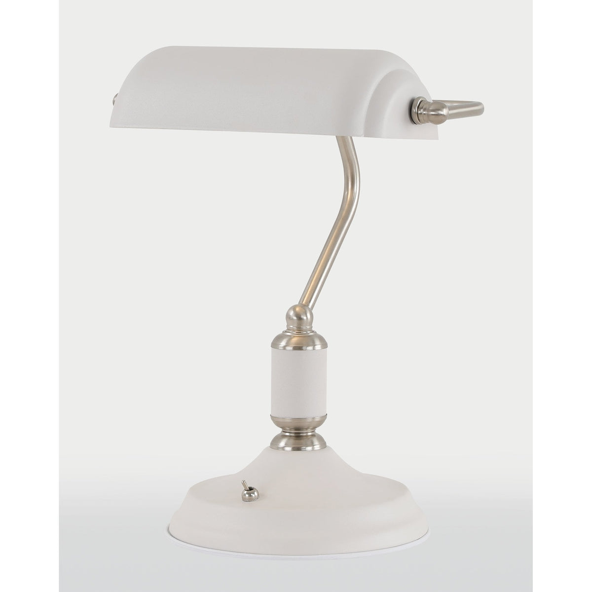 Modbury Bankers Table Lamp Toggle Switched in Textured White & Satin Nickel