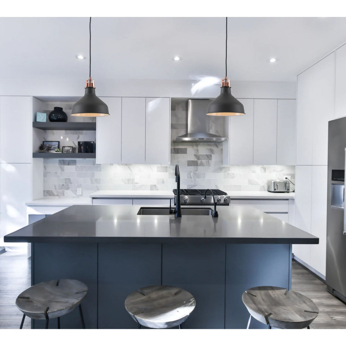 Modbury 190mm Pendant Light in Textured Grey and Copper