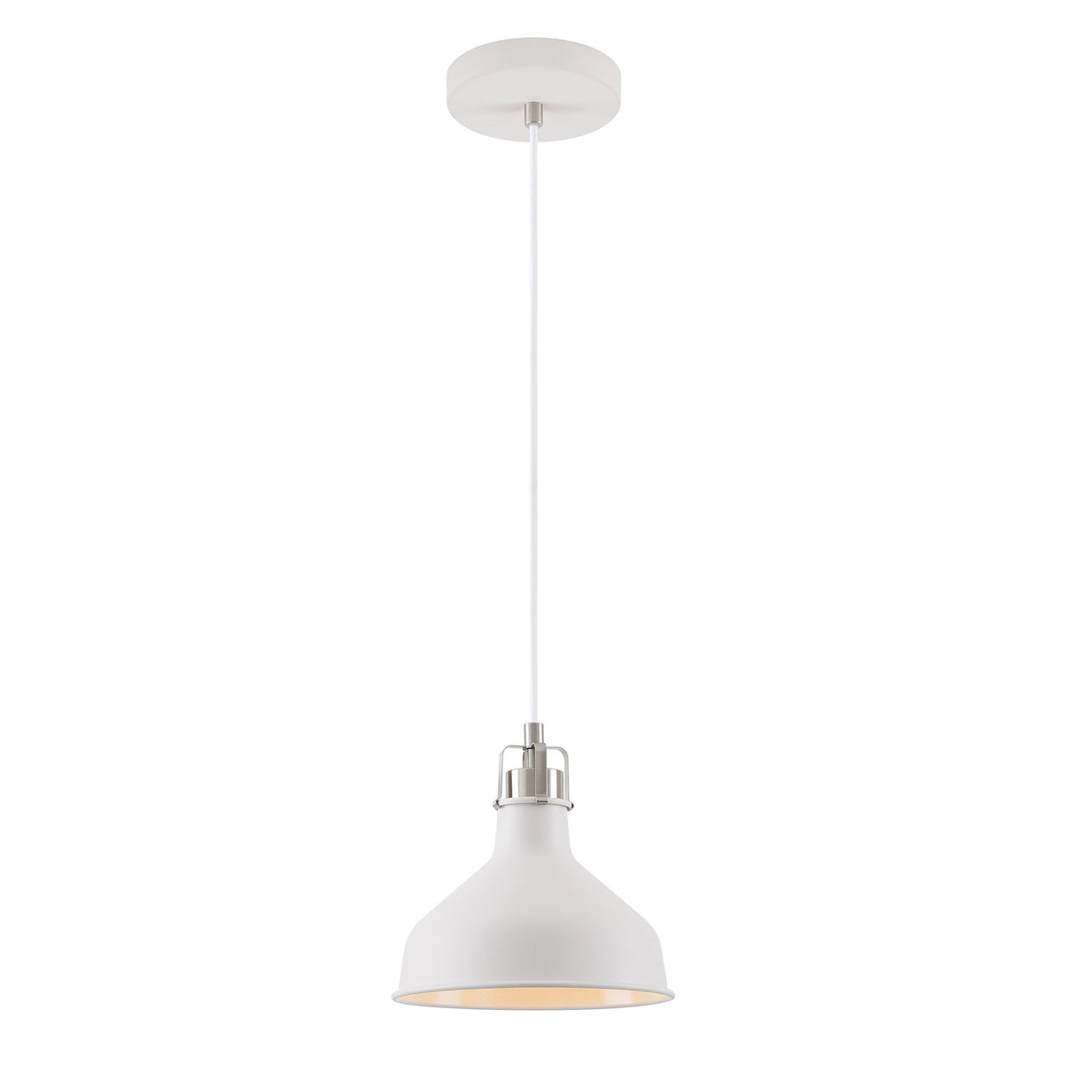 Modbury 190mm Pendant Light in Textured White and Satin Nickel