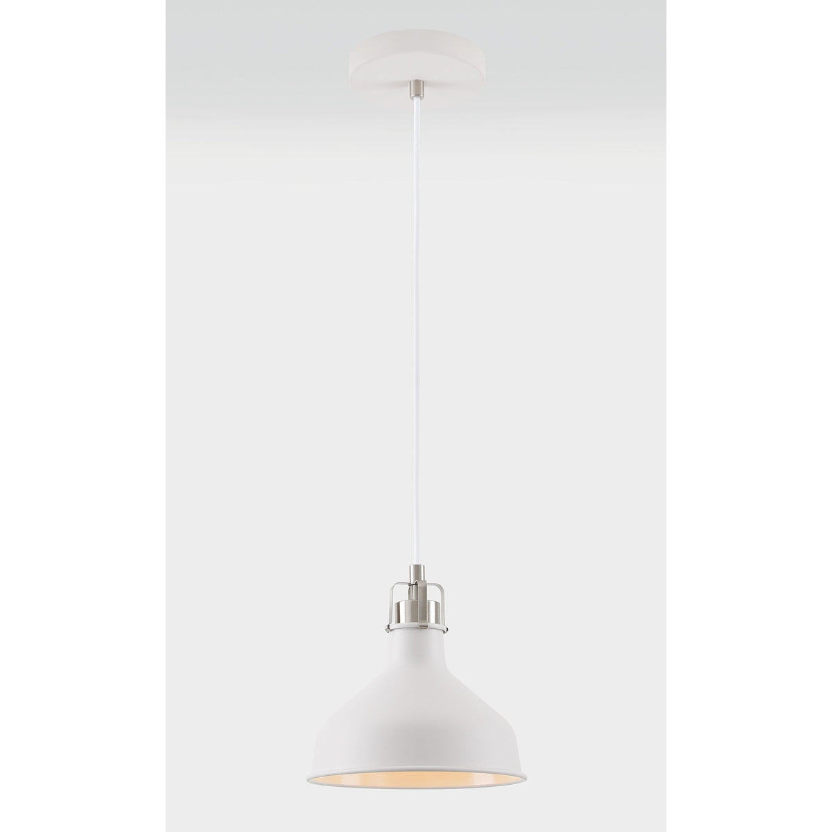 Modbury 190mm Pendant Light in Textured White and Satin Nickel