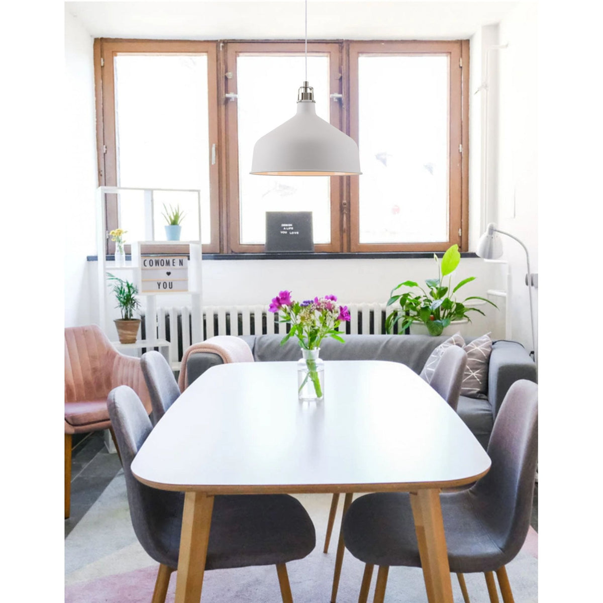 Modbury 300mm Pendant Light in Textured White and Satin Nickel