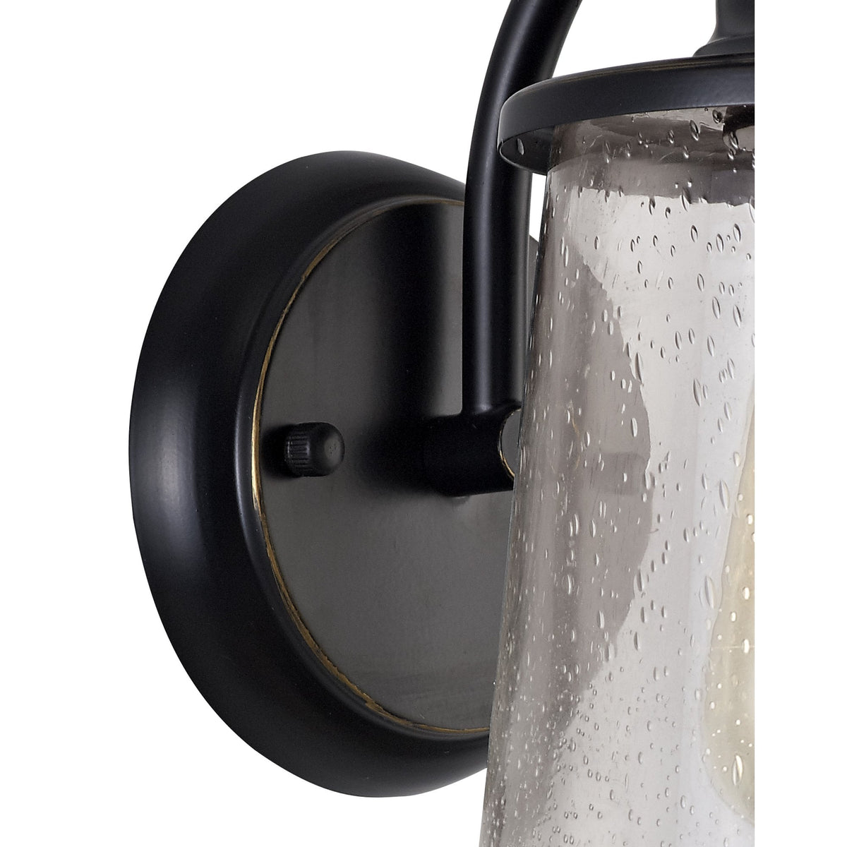 Parkham Black & Gold IP54 Exterior Wall Light with Seeded Clear Glass
