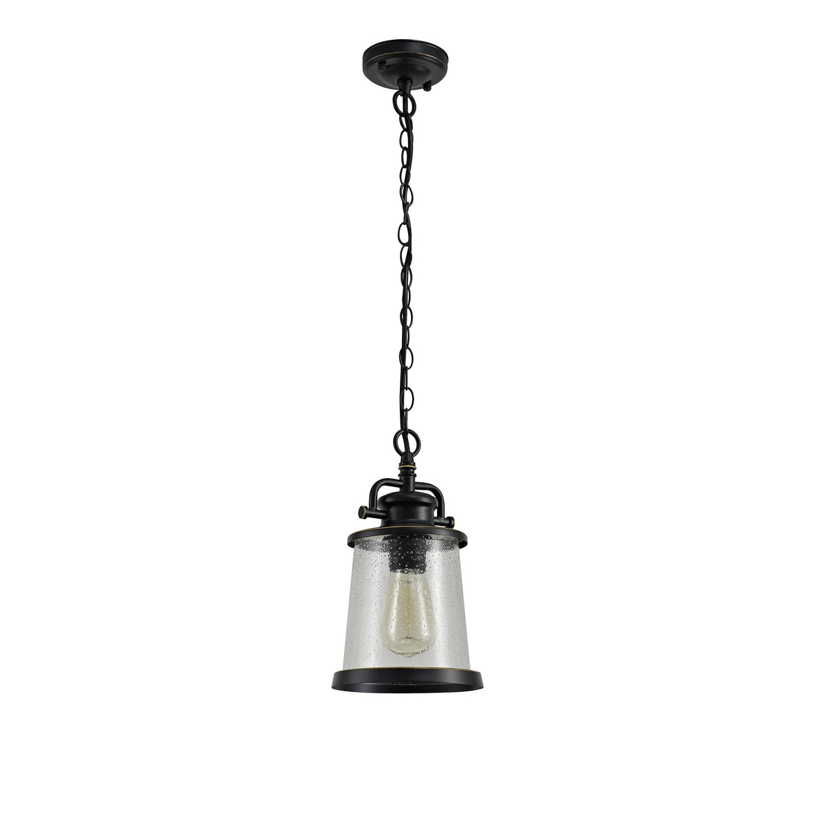 Parkham Black & Gold IP54 Exterior Pendant with Seeded Clear Glass