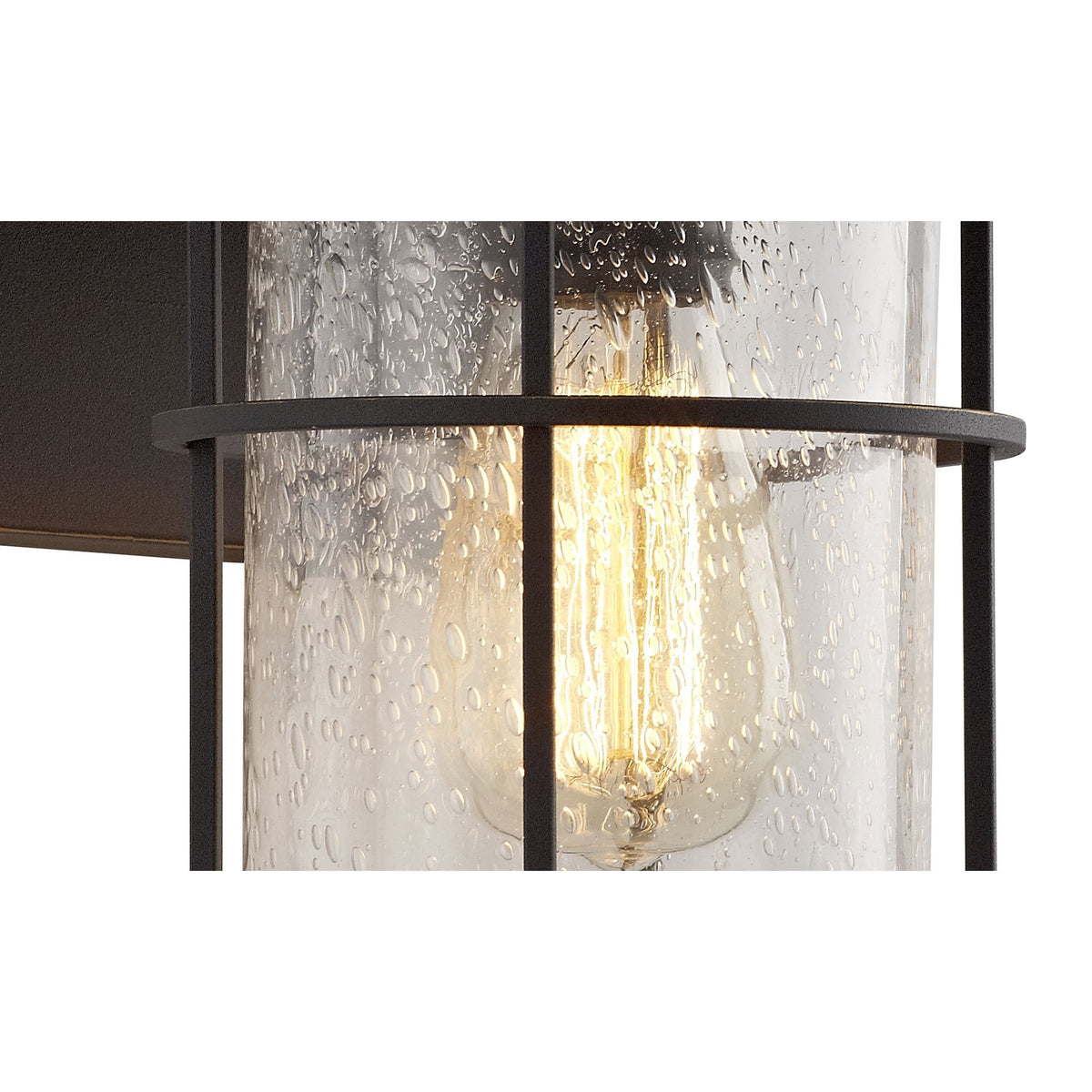 Sandford Black & Gold IP54 Exterior Wall Light with Seeded Clear Glass