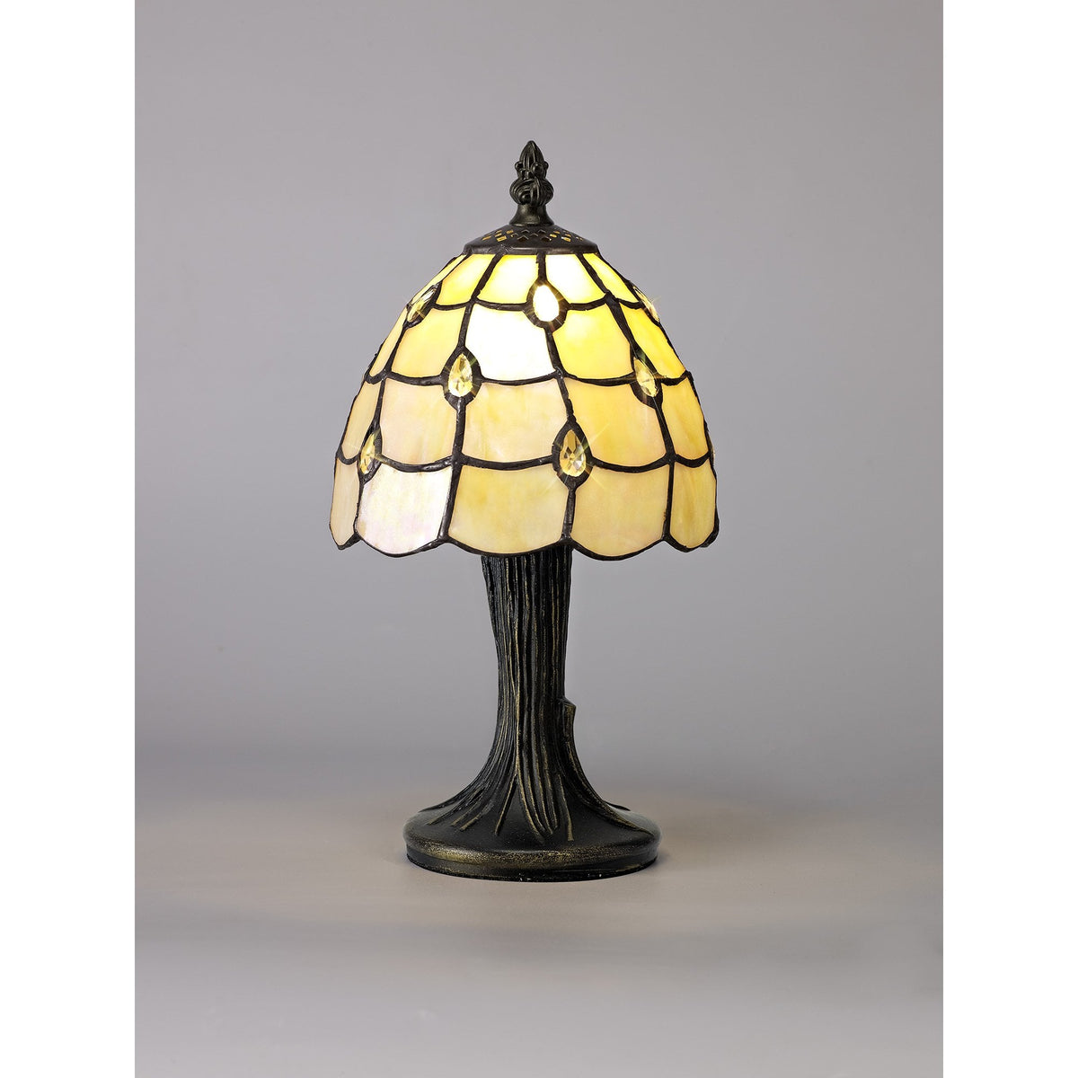 Beaworthy Tiffany Table Lamp in Black and Gold with Beige and Clear Crystal Shade