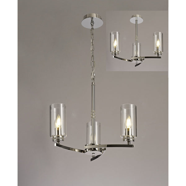 Dunstone 3 Arm Pendant or Semi Flush in Polished Nickel