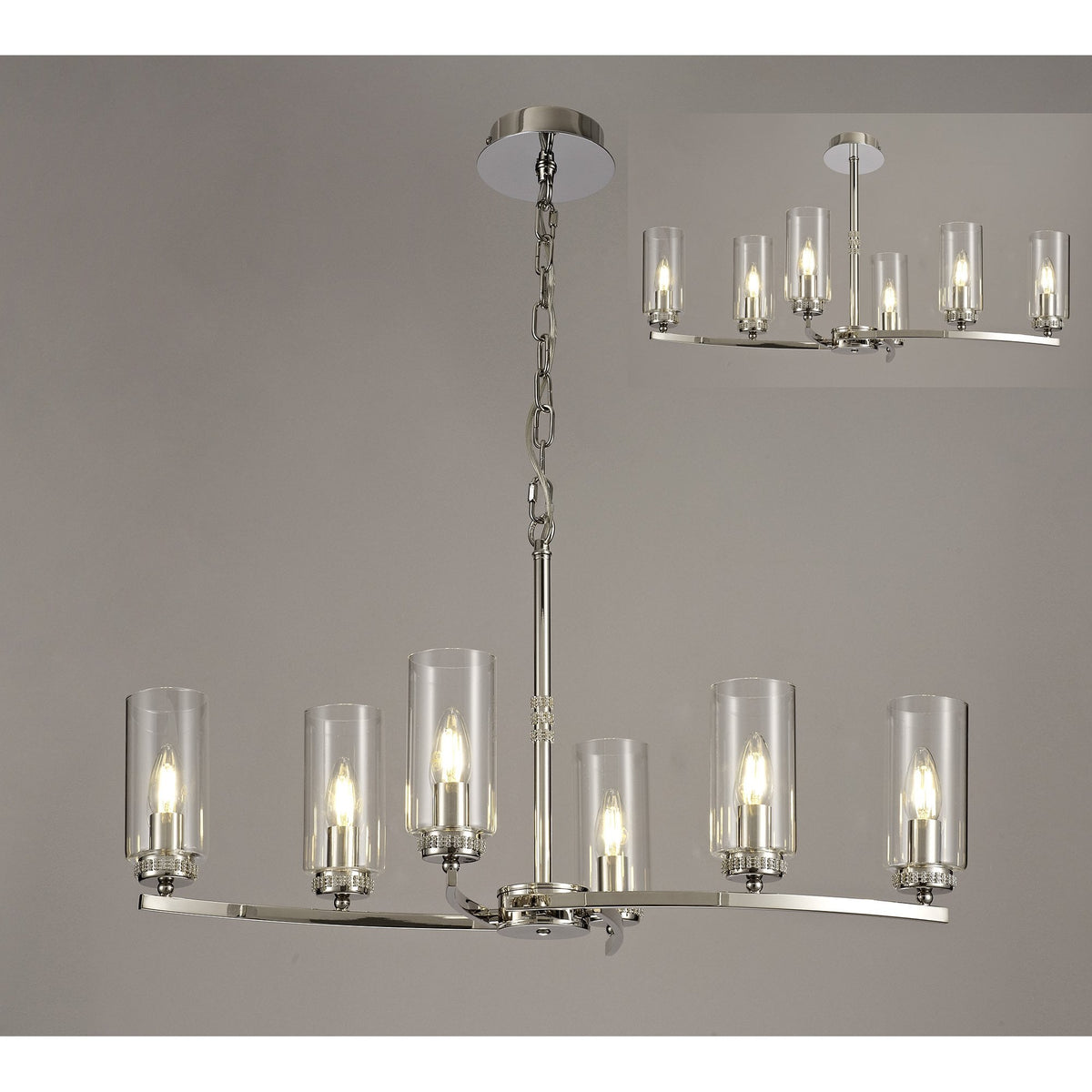 Dunstone 6 Arm Rectangular Pendant or Semi Flush in Polished Nickel