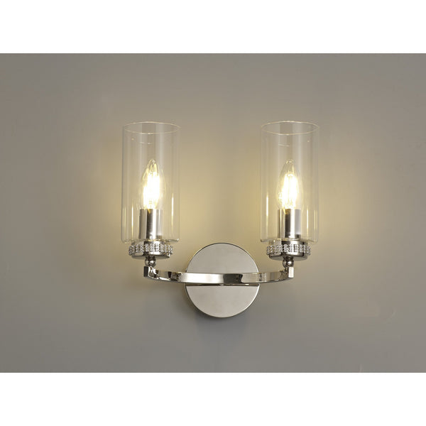 Dunstone Switched Twin Arm Wall Light in Polished Nickel