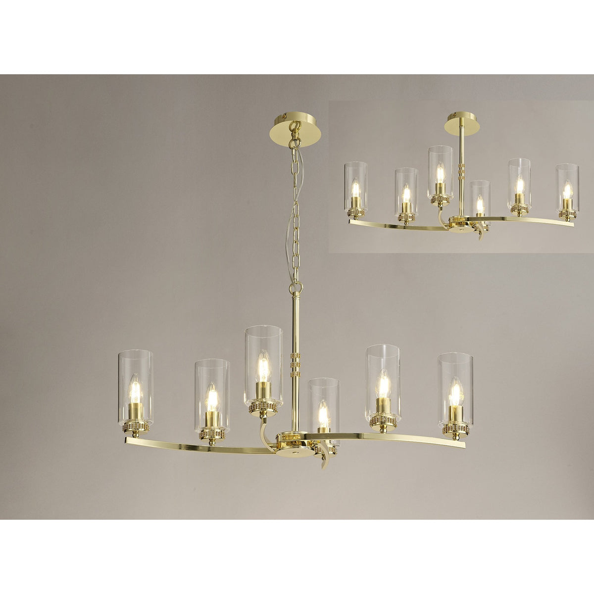 Dunstone 6 Arm Rectangular Pendant or Semi Flush in Polished Gold