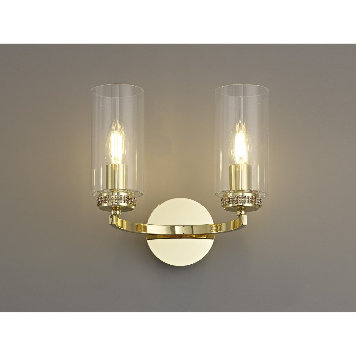 Dunstone Switched Twin Arm Wall Light in Polished Gold