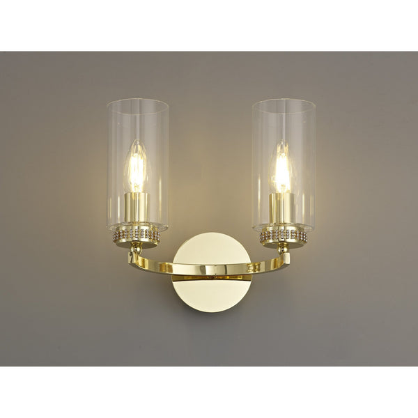 Dunstone Switched Twin Arm Wall Light in Polished Gold