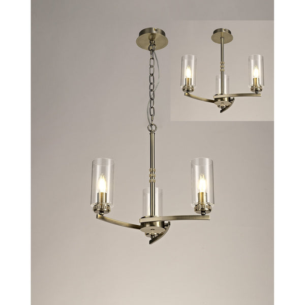 Dunstone 3 Arm Pendant or Semi Flush in Antique Brass