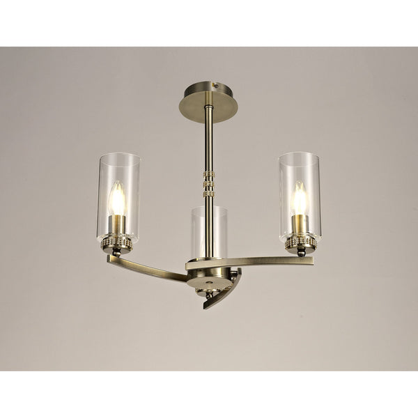 Dunstone 3 Arm Pendant or Semi Flush in Antique Brass