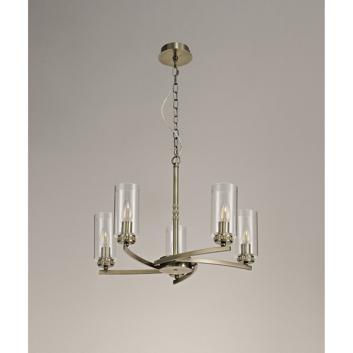 Dunstone 5 Arm Pendant or Semi Flush in Antique Brass