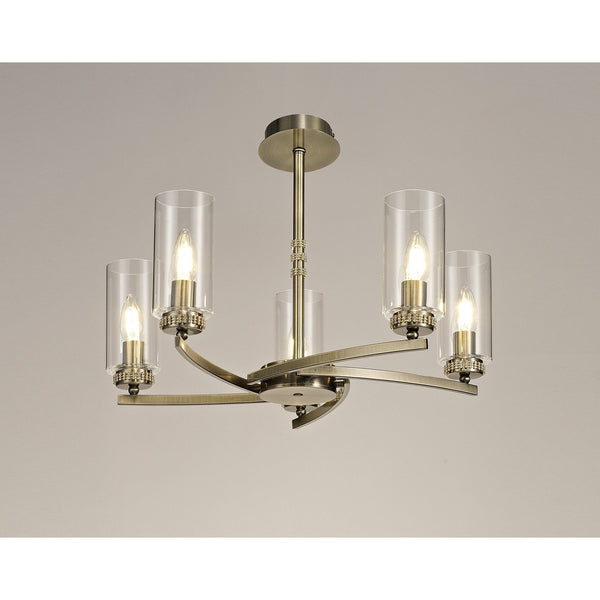 Dunstone 5 Arm Pendant or Semi Flush in Antique Brass