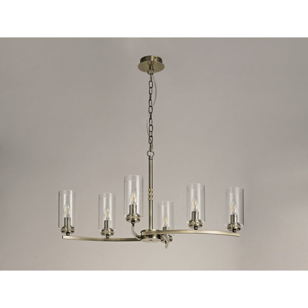 Dunstone 6 Arm Rectangular Pendant or Semi Flush in Antique Brass
