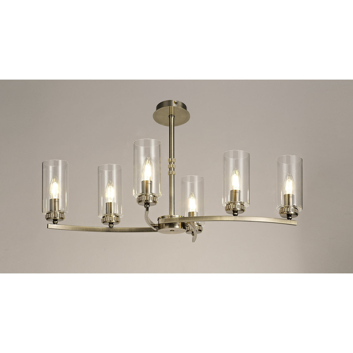 Dunstone 6 Arm Rectangular Pendant or Semi Flush in Antique Brass