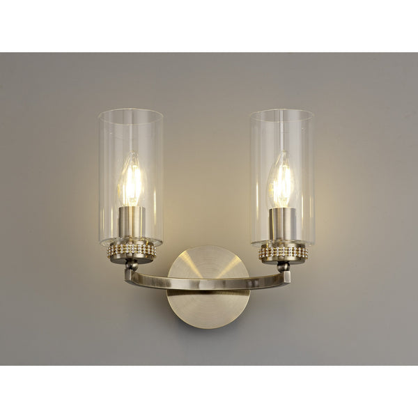 Dunstone Switched Twin Arm Wall Light in Antique Brass