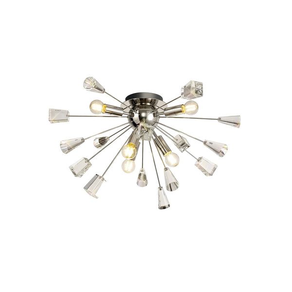 Magna 6 Light Polished Nickel with Crystal Sputnik Ceiling Light