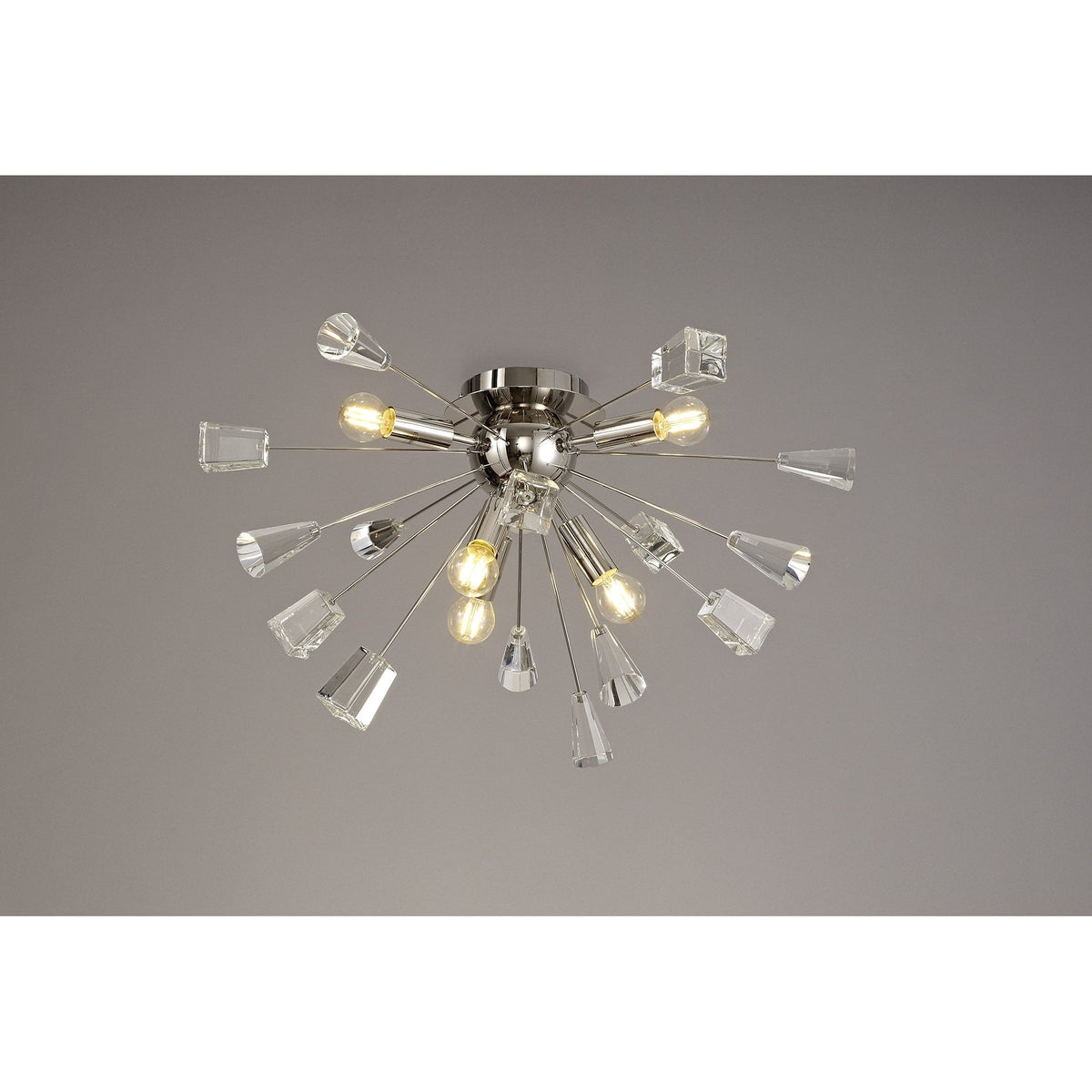 Magna 6 Light Polished Nickel with Crystal Sputnik Ceiling Light