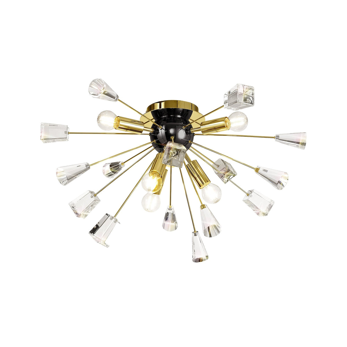 Magna 6 Light Brushed Gold, Gloss Black & Crystal Sputnik Ceiling Light