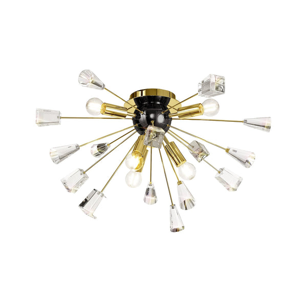 Magna 6 Light Brushed Gold, Gloss Black & Crystal Sputnik Ceiling Light