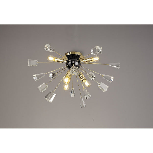 Magna 6 Light Brushed Gold, Gloss Black & Crystal Sputnik Ceiling Light