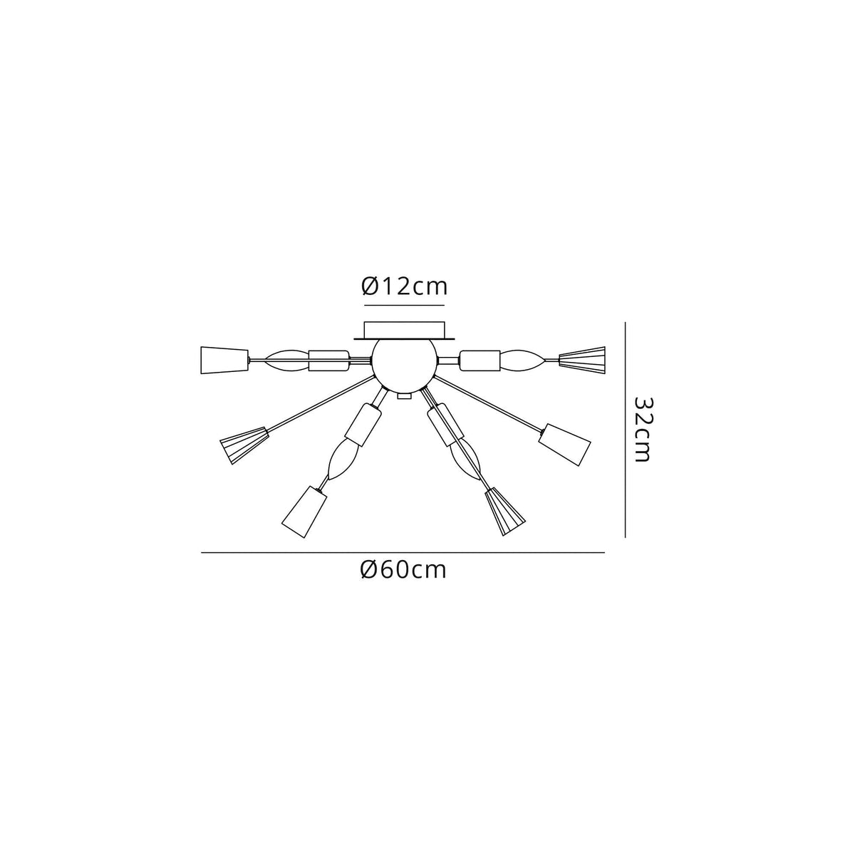Magna 6 Light Brushed Gold, Gloss Black & Crystal Sputnik Ceiling Light