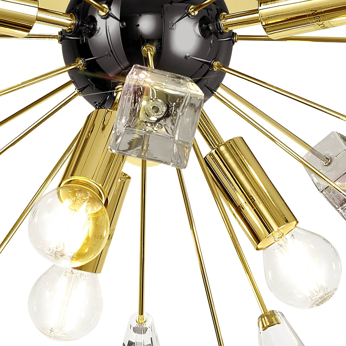 Magna 6 Light Brushed Gold, Gloss Black & Crystal Sputnik Ceiling Light