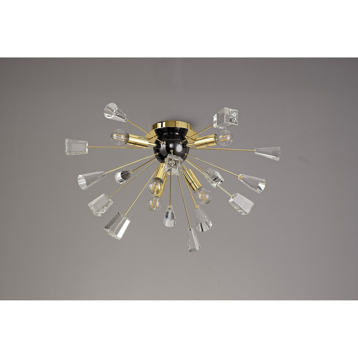 Magna 6 Light Brushed Gold, Gloss Black & Crystal Sputnik Ceiling Light