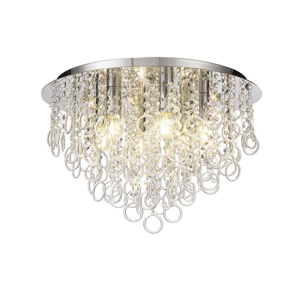 Lamerton 6 Light Flush Ceiling Light in Polished Chrome and Crystal