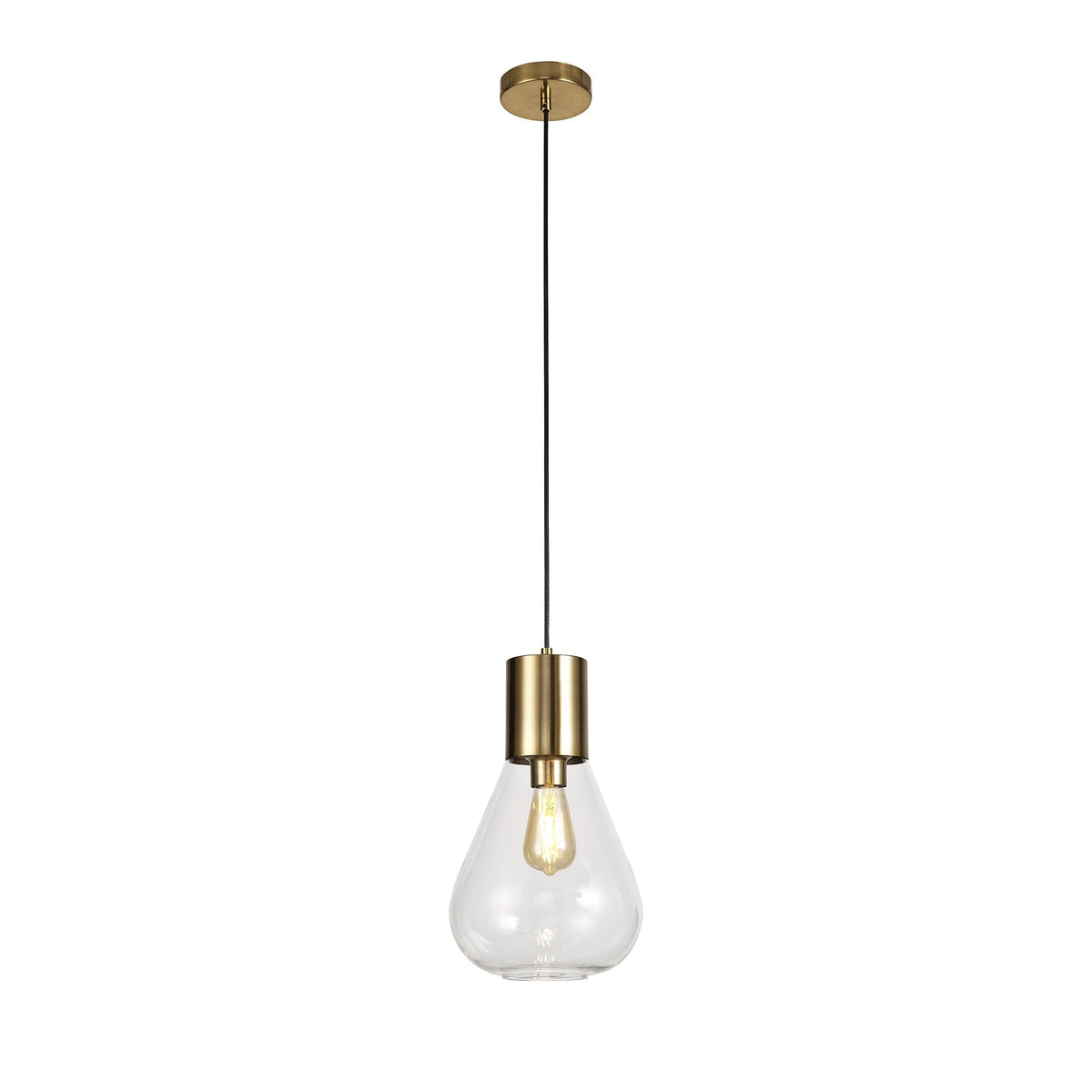 Roborough Narrow Pendant in Ancient Brass & Clear Glass