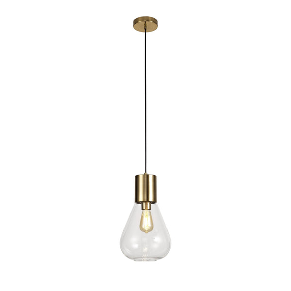 Roborough Narrow Pendant in Ancient Brass & Clear Glass