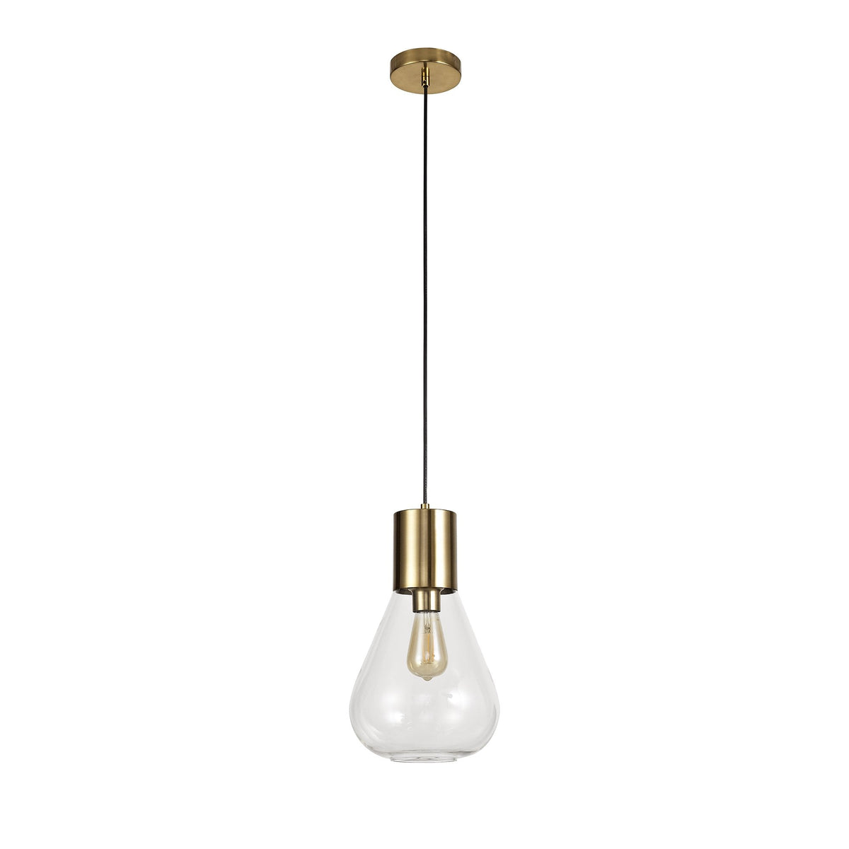 Roborough Narrow Pendant in Ancient Brass & Clear Glass