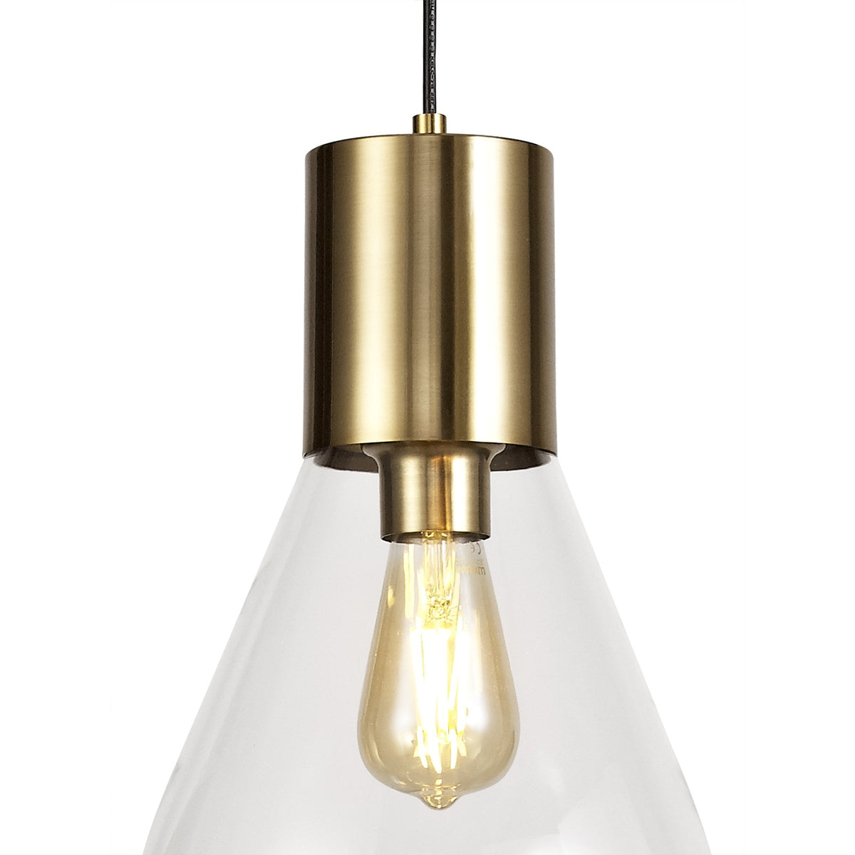 Roborough Narrow Pendant in Ancient Brass & Clear Glass