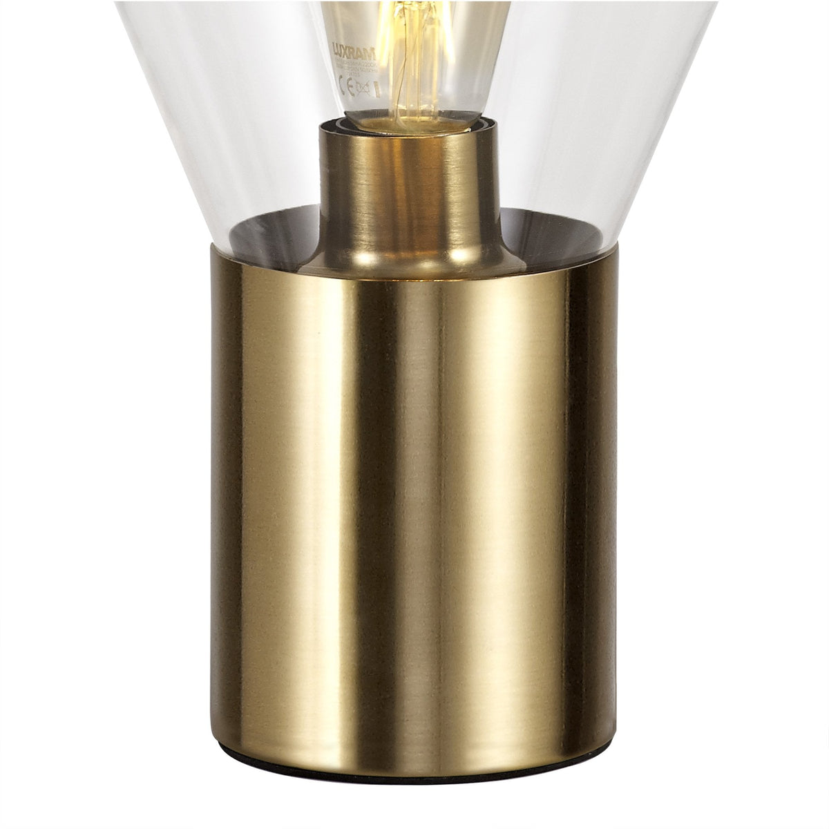 Roborough Narrow Table Lamp in Ancient Brass & Clear Glass