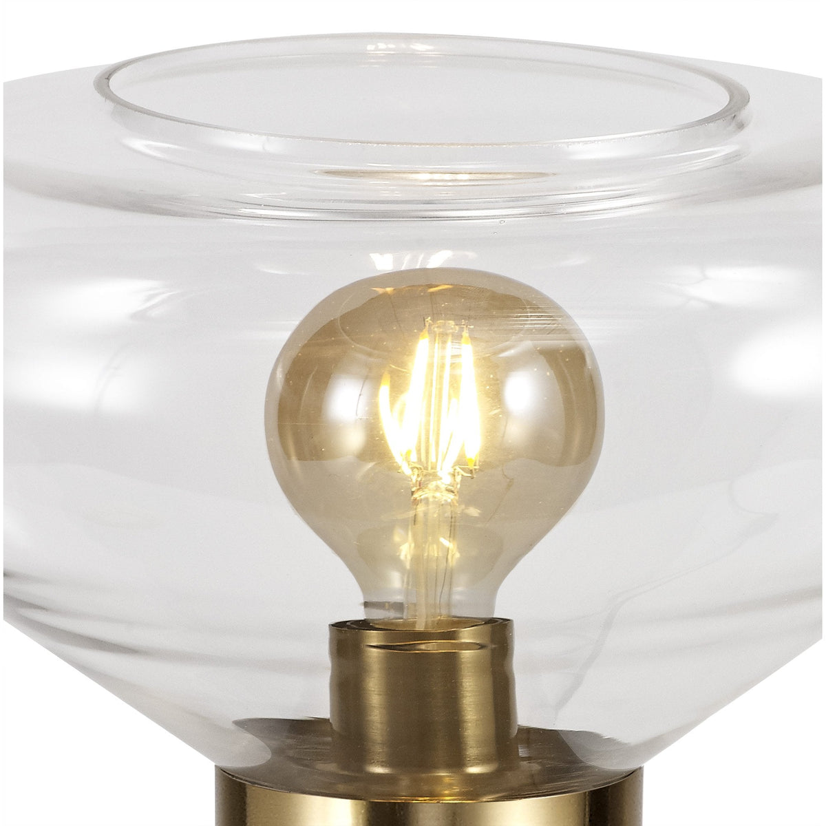 Roborough Wide Table Lamp in Ancient Brass & Clear Glass