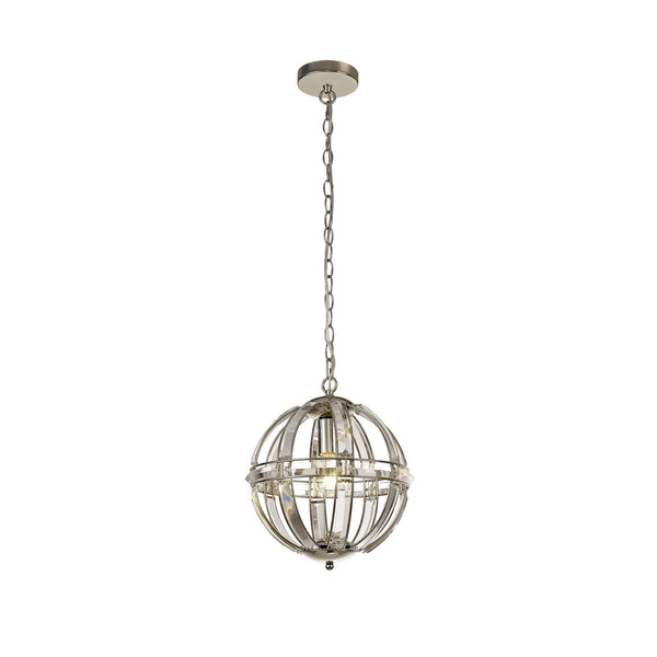 Challacombe Small Round Polished Nickel Pendant with Clear Crystal