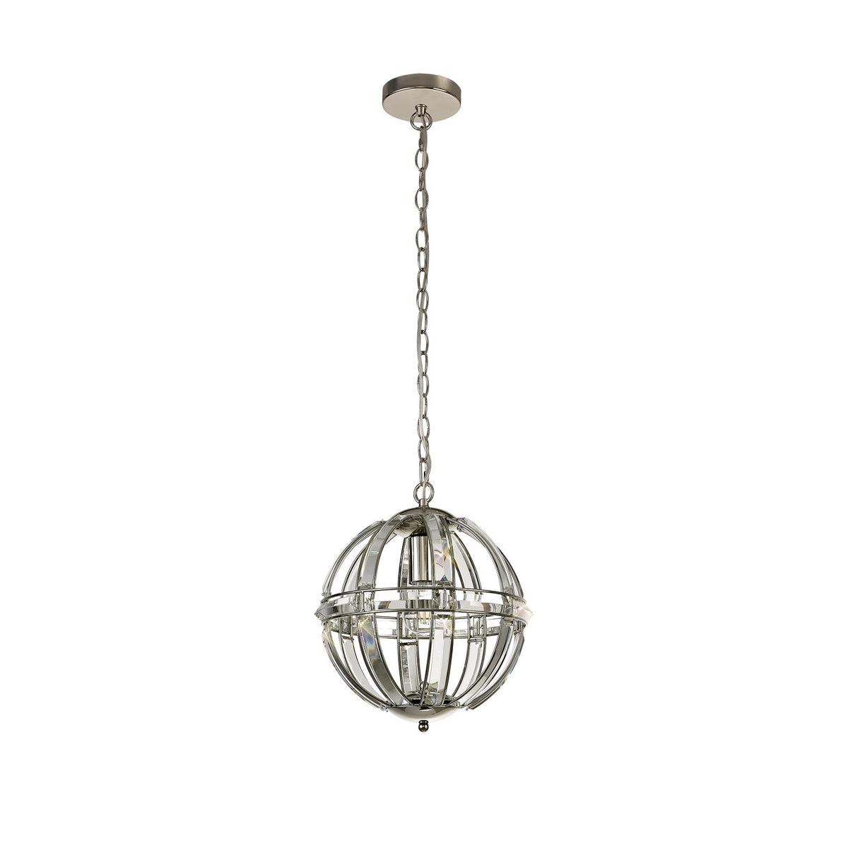 Challacombe Small Round Polished Nickel Pendant with Clear Crystal