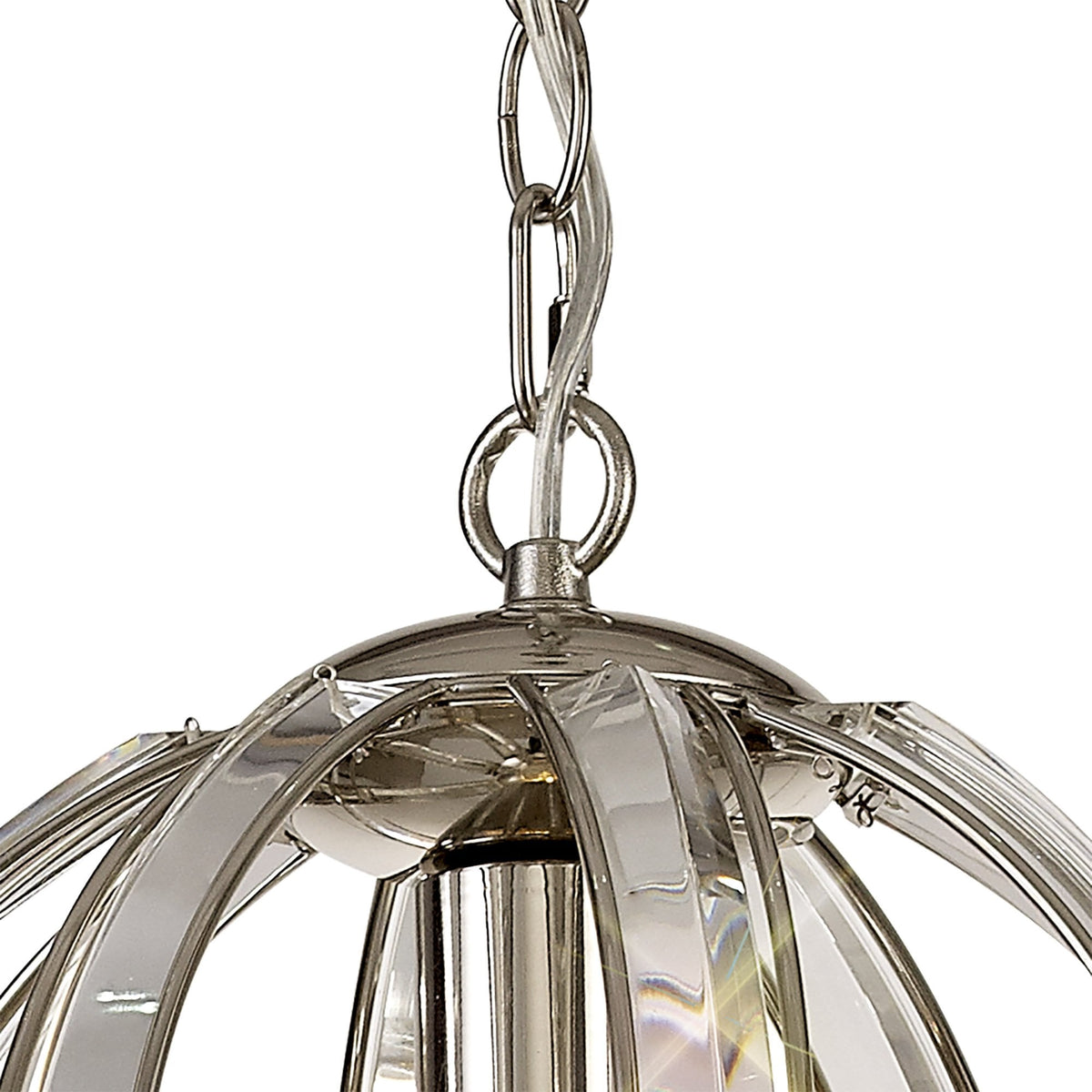 Challacombe Small Round Polished Nickel Pendant with Clear Crystal