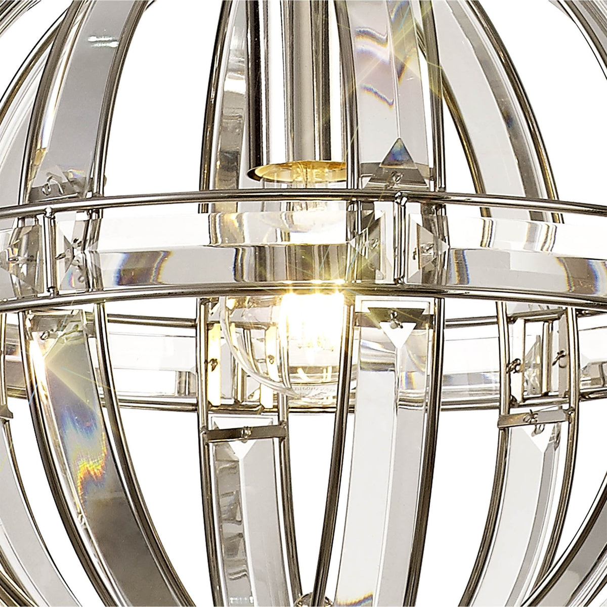 Challacombe Small Round Polished Nickel Pendant with Clear Crystal